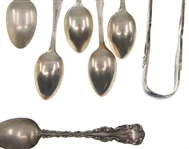 STERLING SILVER FLATWARE - SPOONS & SUGAR TONGS