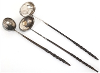 STERLING SILVER TODDY LADLES WITH HORN HANDLES