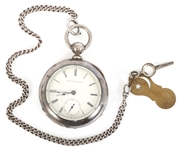 19TH C. ELGIN COIN SILVER CASE POCKET WATCH & FOB 