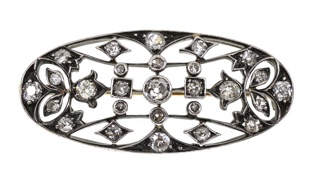 .750 SILVER 1.22 CTW DIAMOND OVAL BROOCH