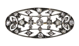 .750 SILVER 1.22 CTW DIAMOND OVAL BROOCH