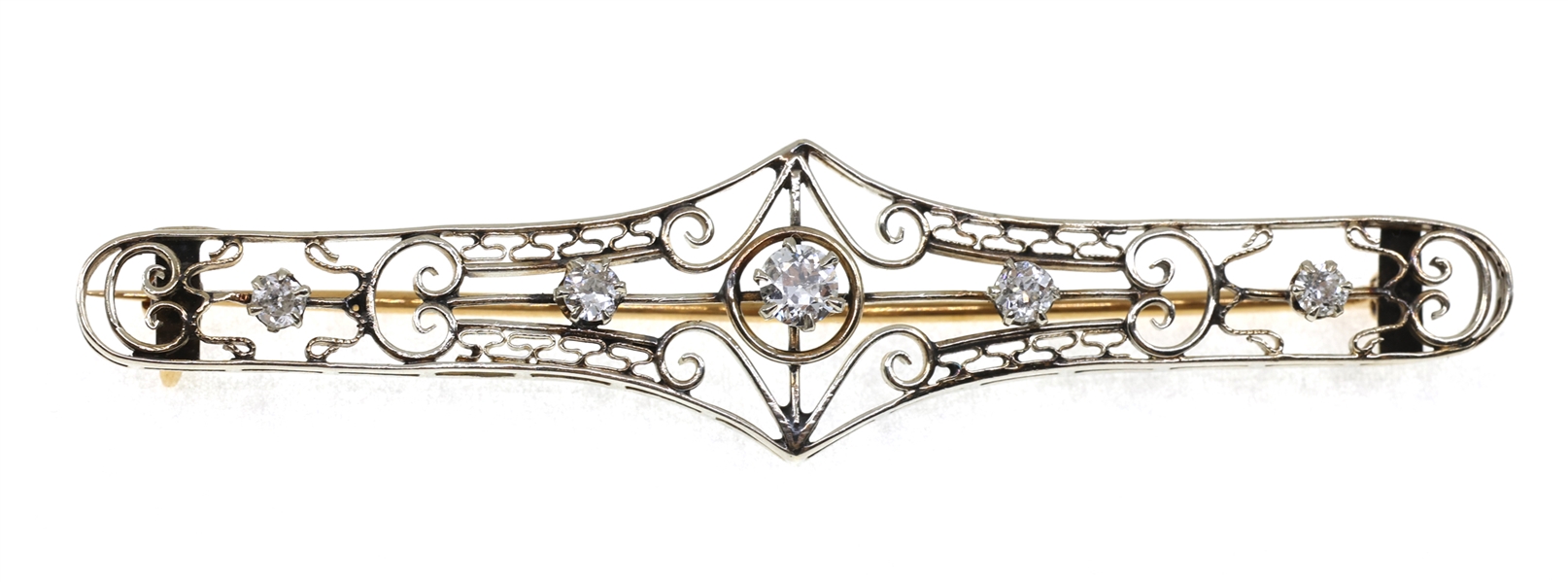 14K WHITE GOLD 0.45 CTW DIAMOND FILIGREE BROOCH