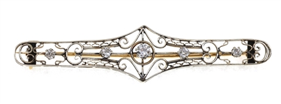 14K WHITE GOLD 0.45 CTW DIAMOND FILIGREE BROOCH