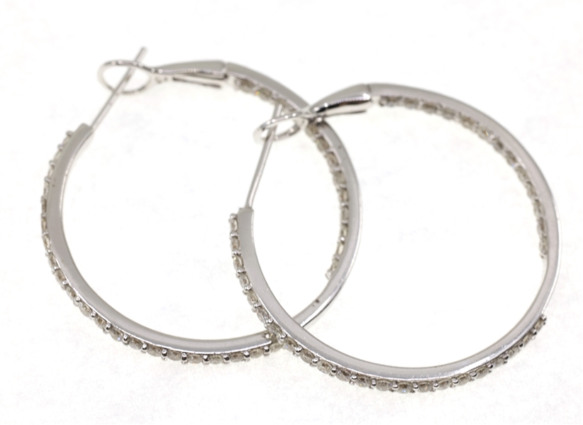 14K WHITE GOLD 1 CTW DIAMOND HOOP EARRINGS