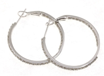 14K WHITE GOLD 1 CTW DIAMOND HOOP EARRINGS