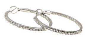 14K WHITE GOLD 1 CTW DIAMOND HOOP EARRINGS