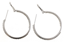 14K WHITE GOLD 1 CTW DIAMOND HOOP EARRINGS