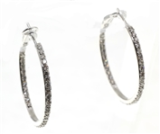 14K WHITE GOLD 1 CTW DIAMOND HOOP EARRINGS