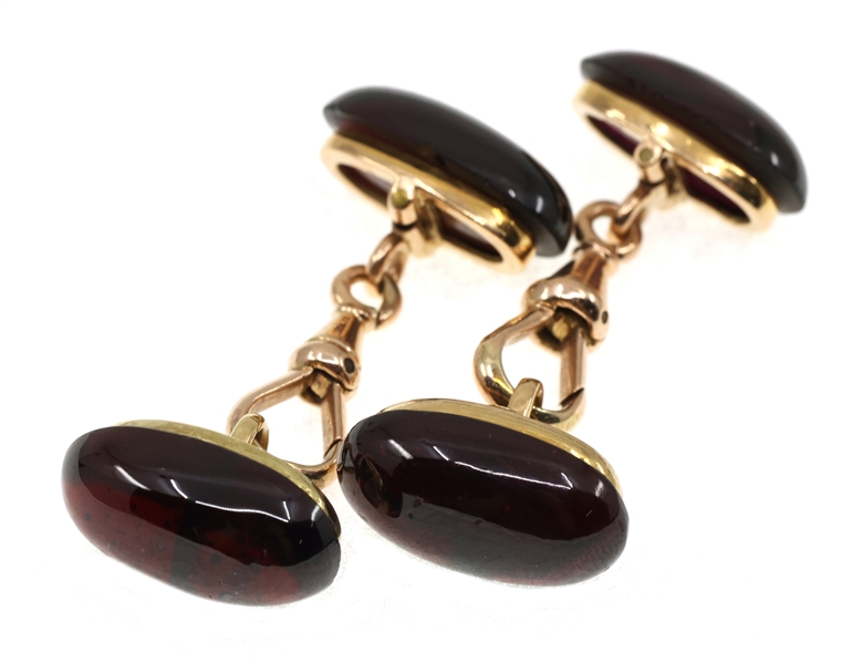 14K YELLOW GOLD OVAL CABOCHON GARNET CUFFLINKS