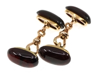 14K YELLOW GOLD OVAL CABOCHON GARNET CUFFLINKS