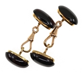 14K YELLOW GOLD OVAL CABOCHON GARNET CUFFLINKS