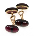 14K YELLOW GOLD OVAL CABOCHON GARNET CUFFLINKS