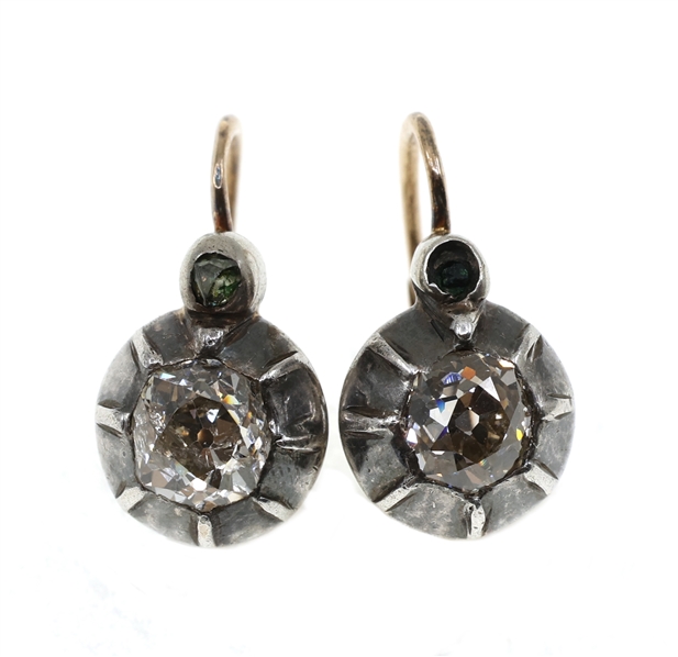 10K WHITE GOLD 1.12 CTW DIAMOND & EMERALD EARRINGS