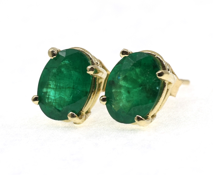 14K YELLOW GOLD OVAL CUT EMERALD SOLITAIRE EARRINGS