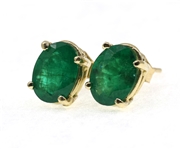 14K YELLOW GOLD OVAL CUT EMERALD SOLITAIRE EARRINGS