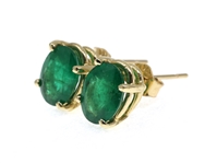 14K YELLOW GOLD OVAL CUT EMERALD SOLITAIRE EARRINGS
