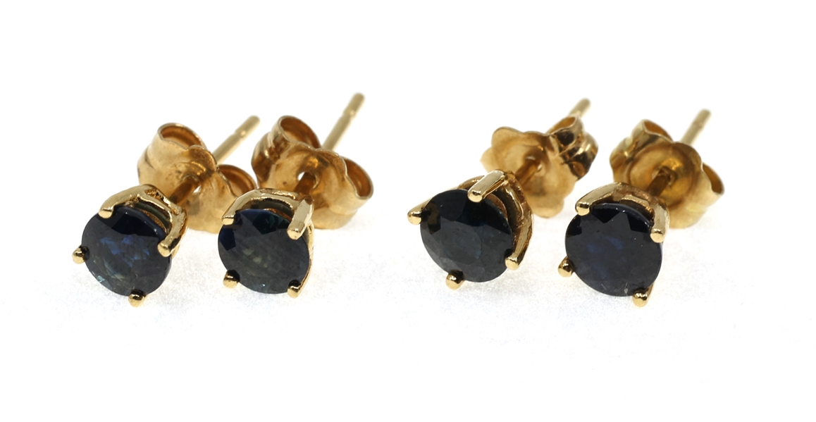 14K YELLOW GOLD BLUE SAPPHIRE SOLITAIRE EARRINGS