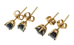 14K YELLOW GOLD BLUE SAPPHIRE SOLITAIRE EARRINGS