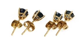 14K YELLOW GOLD BLUE SAPPHIRE SOLITAIRE EARRINGS