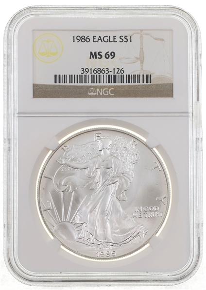 1986 US SILVER EAGLE $1 COIN NGC MS69
