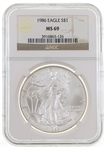 1986 US SILVER EAGLE $1 COIN NGC MS69