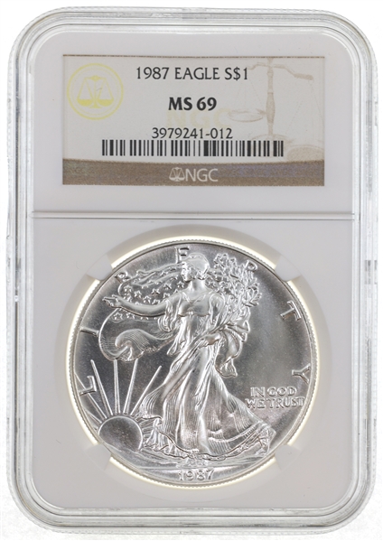 1987 US SILVER EAGLE $1 COIN NGC MS69