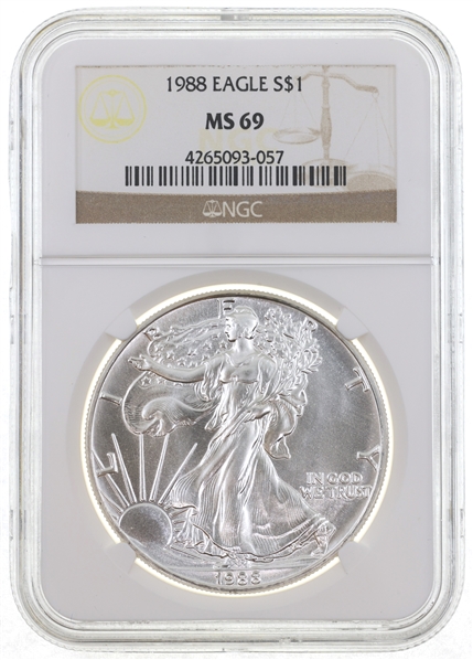 1988 US SILVER EAGLE $1 COIN NGC MS69