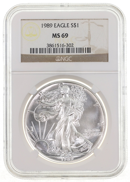 1989 US SILVER EAGLE $1 COIN NGC MS69