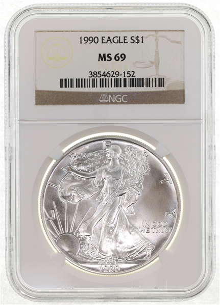 1990 US SILVER EAGLE $1 COIN NGC MS69
