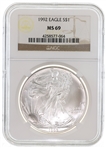 1992 US SILVER EAGLE $1 COIN NGC MS69