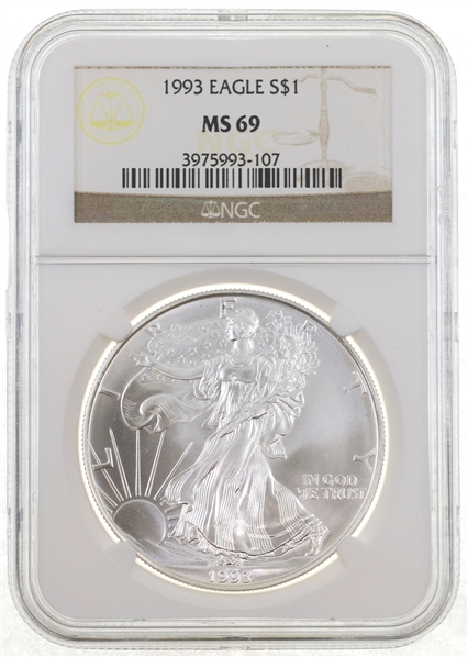 1993 US SILVER EAGLE $1 COIN NGC MS69