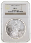 1993 US SILVER EAGLE $1 COIN NGC MS69