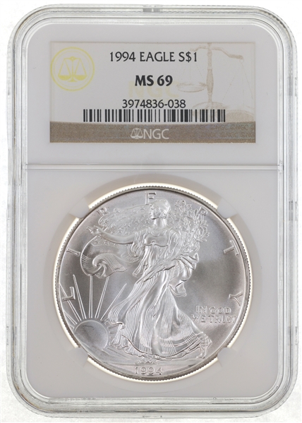 1994 US SILVER EAGLE $1 COIN NGC MS69