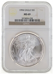 1994 US SILVER EAGLE $1 COIN NGC MS69