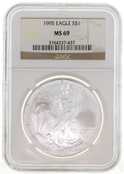 1995 US SILVER EAGLE $1 COIN NGC MS69
