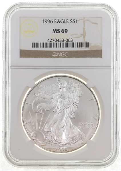 1996 US SILVER EAGLE $1 COIN NGC MS69