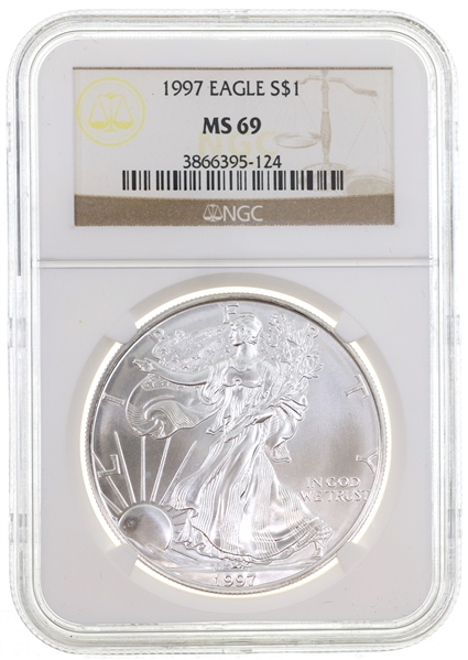 1997 US SILVER EAGLE $1 COIN NGC MS69