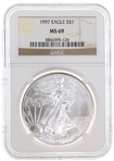 1997 US SILVER EAGLE $1 COIN NGC MS69