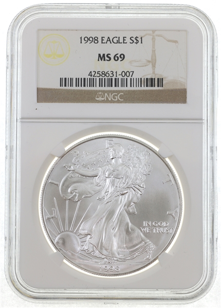 1998 US SILVER EAGLE $1 COIN NGC MS69