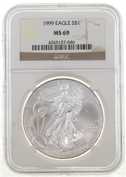 1999 US SILVER EAGLE $1 COIN NGC MS69