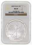 2000 US SILVER EAGLE $1 COIN NGC MS69