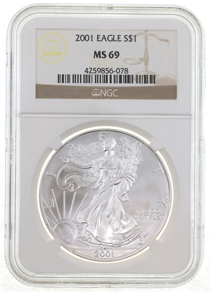 2001 US SILVER EAGLE $1 COIN NGC MS69