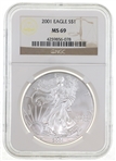 2001 US SILVER EAGLE $1 COIN NGC MS69