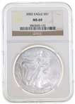 2002 US SILVER EAGLE $1 COIN NGC MS69