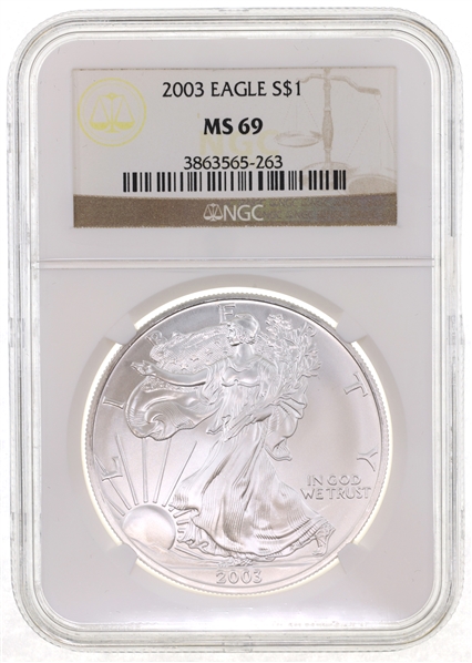 2003 US SILVER EAGLE $1 COIN NGC MS69