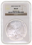 2003 US SILVER EAGLE $1 COIN NGC MS69