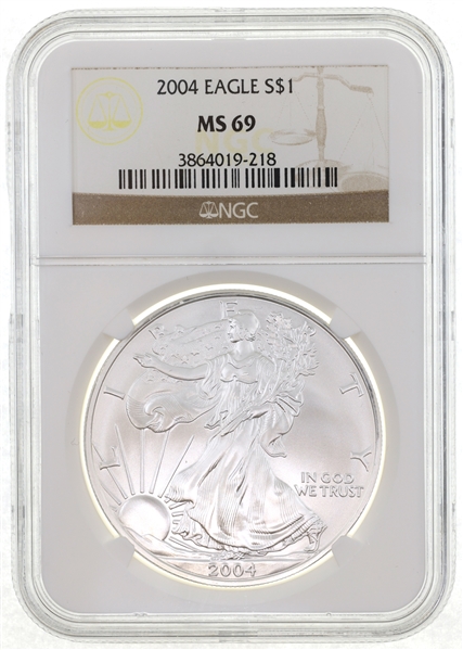 2004 US SILVER EAGLE $1 COIN NGC MS69