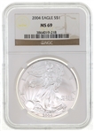 2004 US SILVER EAGLE $1 COIN NGC MS69