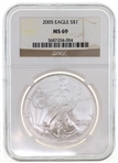 2005 US SILVER EAGLE $1 COIN NGC MS69