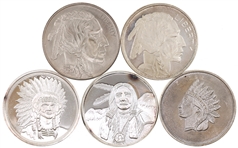 SILVER 1 OZT BULLION ROUNDS - LOT OF 5